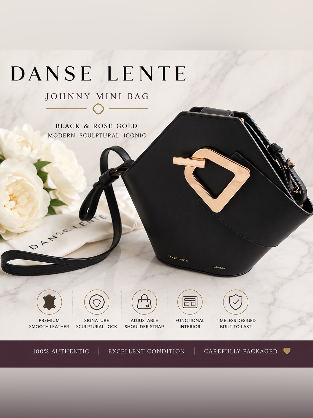 Danse Lente Johnny Mini Bucket Bag Black With Rose Gold Hardware Crossbody